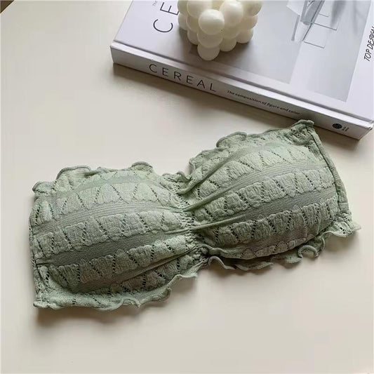 White Women Crocodile Strapless Thin Breathable Lace Tops (free Size)