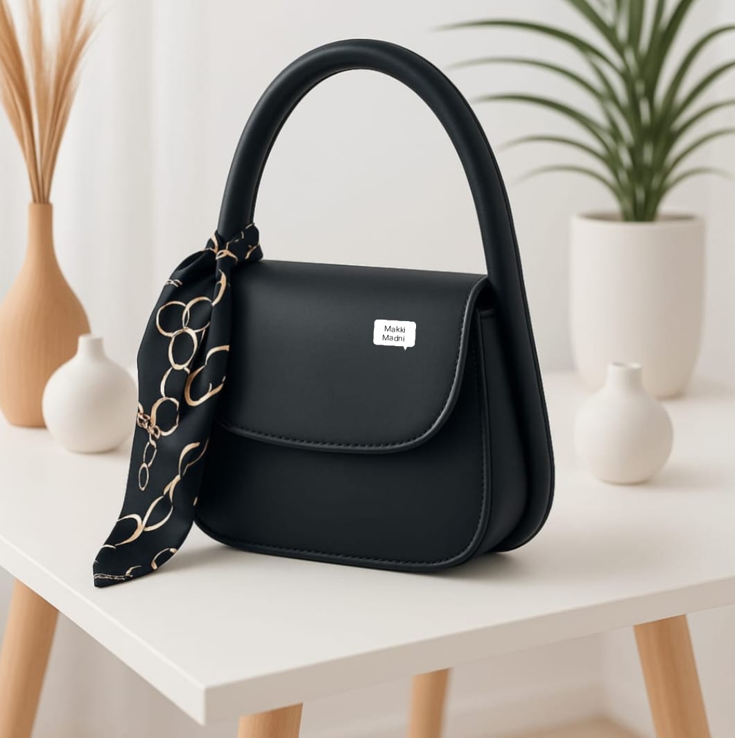 Elegant Black Handbag with Scarf Detail