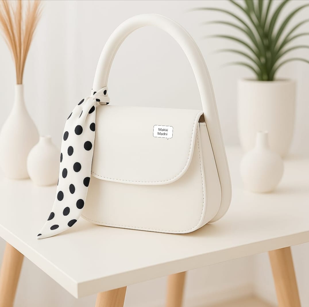 Elegant Black Handbag with Scarf Detail