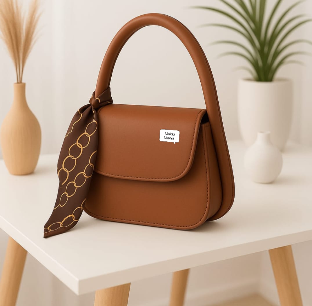 Elegant Black Handbag with Scarf Detail