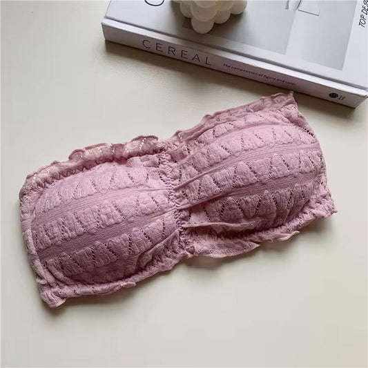 Pink Women Crocodile  Strapless Thin Breathable Lace Tops  (free Size)
