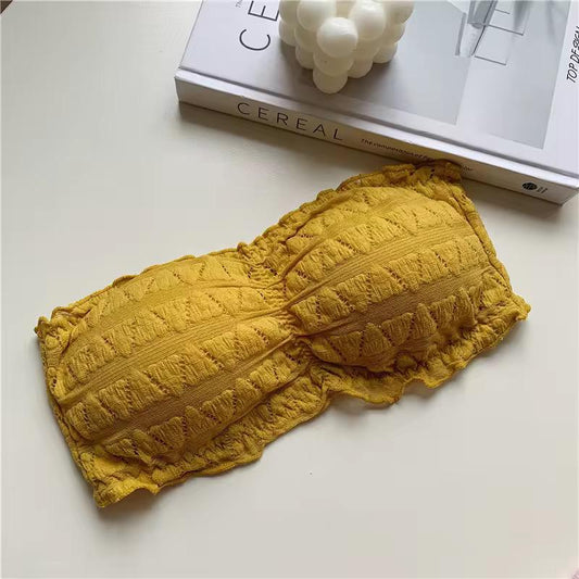 Yellow  Women Crocodile  Strapless Thin Breathable Lace Tops  (free Size)