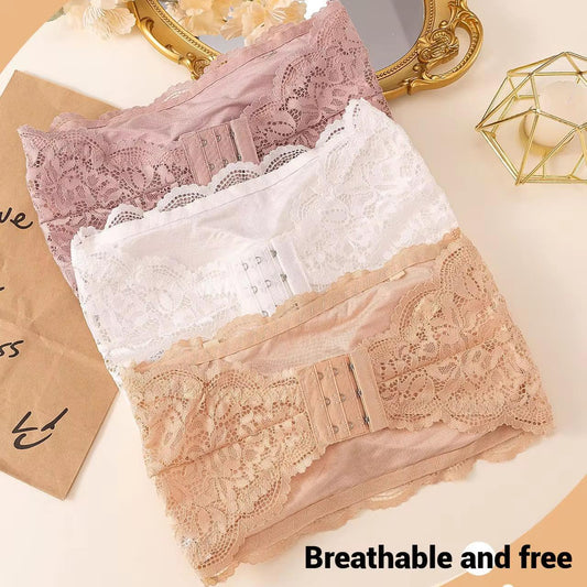 Beige Strapless Tube Top Lace Bra (Free Size)