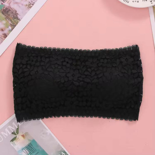 Black Strapless Tube Top Lace Bra (Free Size)
